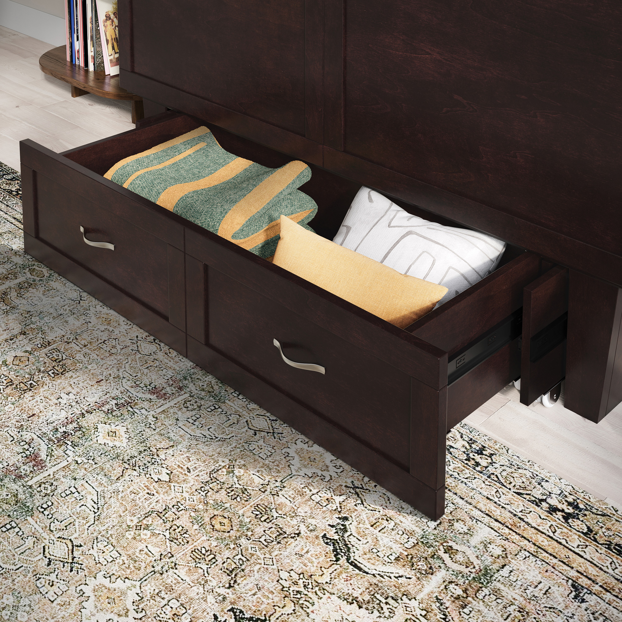 AFI Chelsea Queen Murphy Bed Chest with Mattress, Storage & Built-in Charging, Espresso