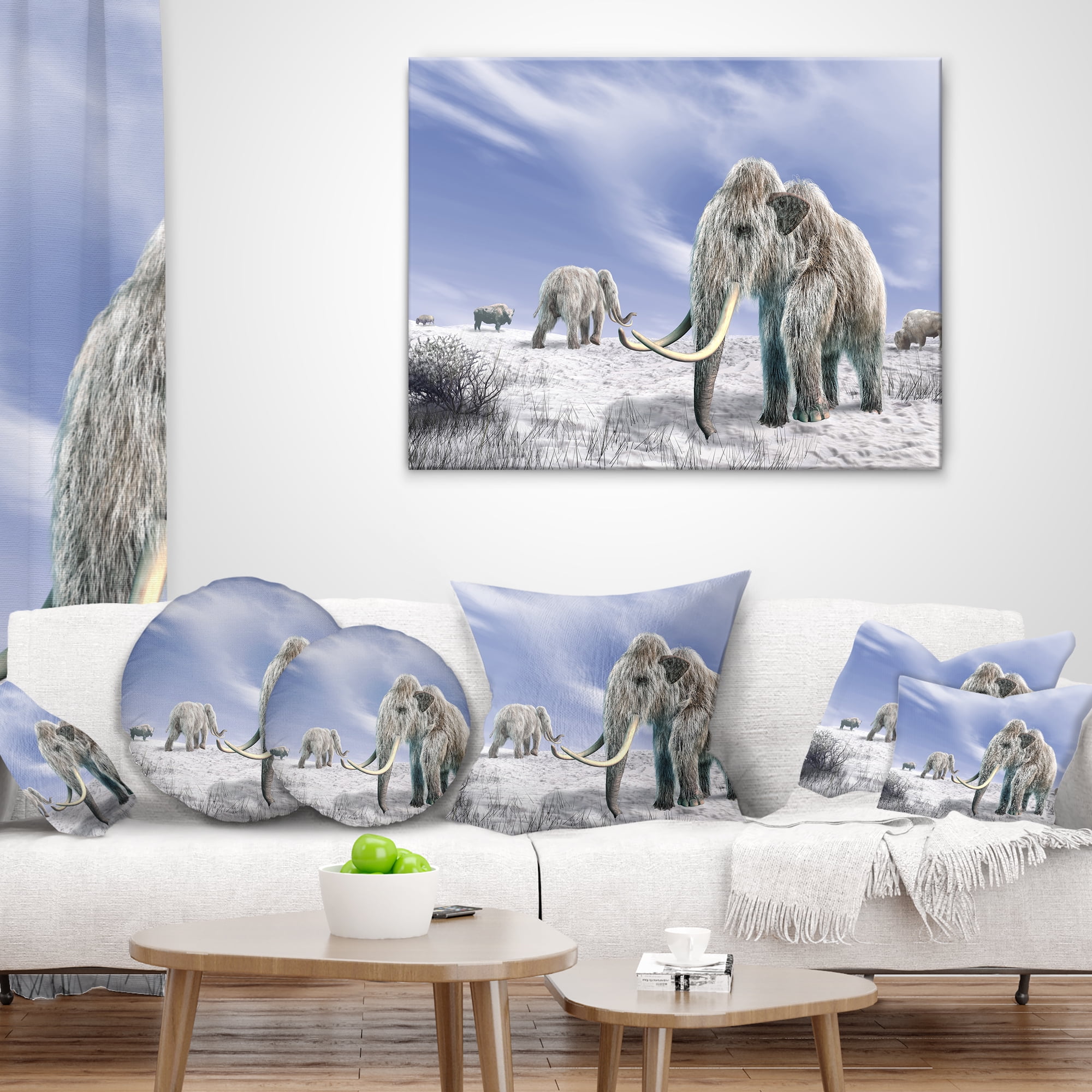 Designart Mammoth Elephants in Field - Landscape Photography Throw Pillow - 12x20