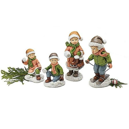 Kids Playing Winter Games Christmas Figurines 5