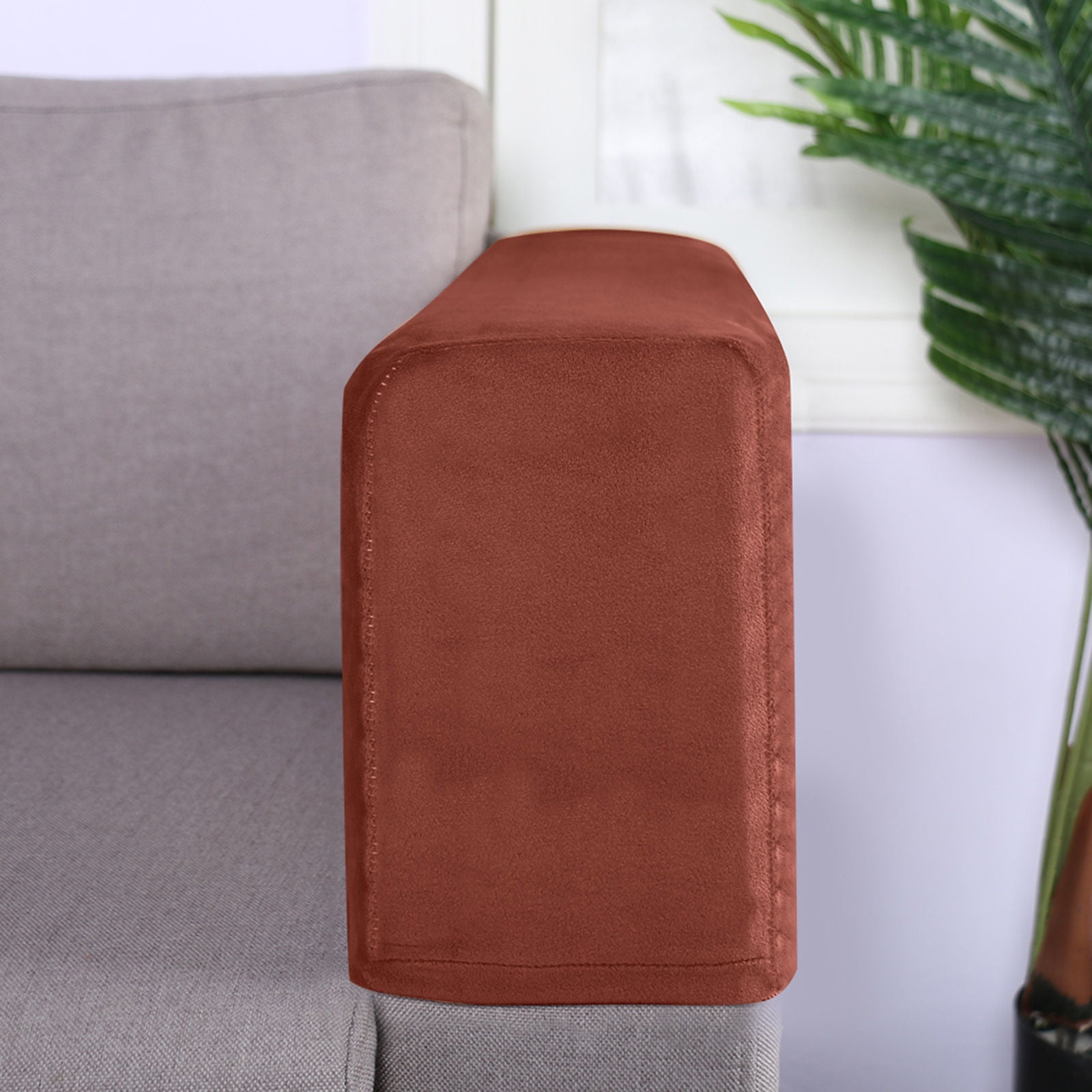 Velvet Couch Arm Cover, Stretch Armrest Covers Washable Armchair Slipcover for Recliner Sofa Soft Furniture Protector for Living Room-brown-2 pcs