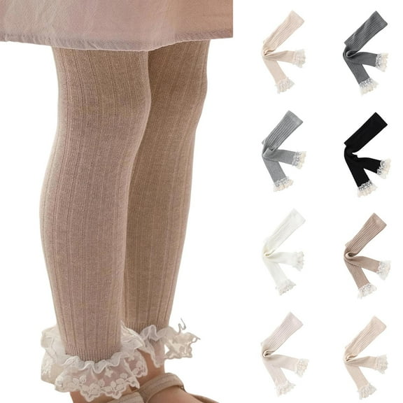 FAIWAD Girls Stretchy Stockings Toddler Footless Knitted Tights Little Girls Pantyhose Pant with Lace Trim