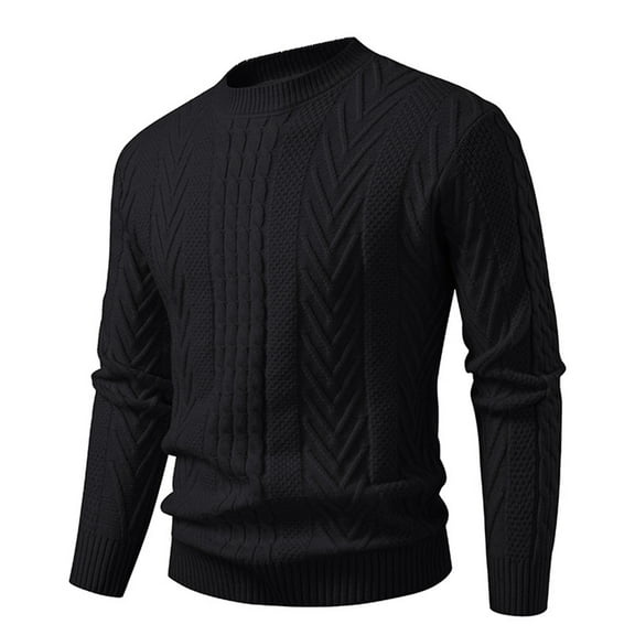 MELDVDIB Mens Sweater Knit Fashion Casual Solid Color Slim FIt Sweaters Fall Winter Long Sleeve Stretch Comfy Crewneck Pullover Tops Black L