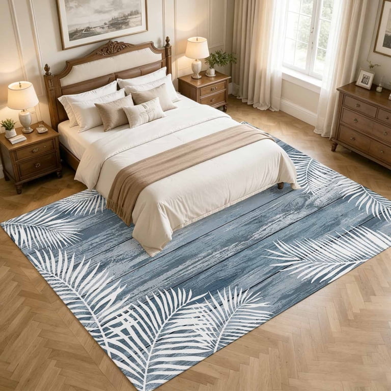 8x10 Area Rugs, Tropical Palm Leaves Non-Skid Rubber Backing Large ...