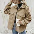 thumbnail image 2 of Defitshape Women's Fashion Shacket Coat Shackets Shirt Tops Button Down Jackets Outerwear Comfy Fall Khaki Medium, 2 of 5