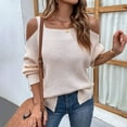 thumbnail image 4 of Women Casual Fashion Solid Color Pullover Long Sleeve Square-Neck Sweater On Seasonal Beige 6(M), 4 of 6