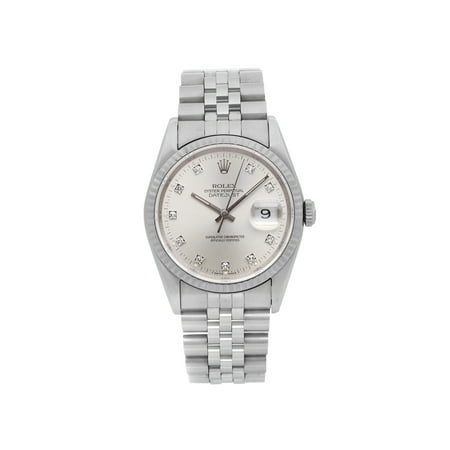Rolex Datejust 36 18K White Gold Steel Diamond Silver Dial Mens Watch 16234
