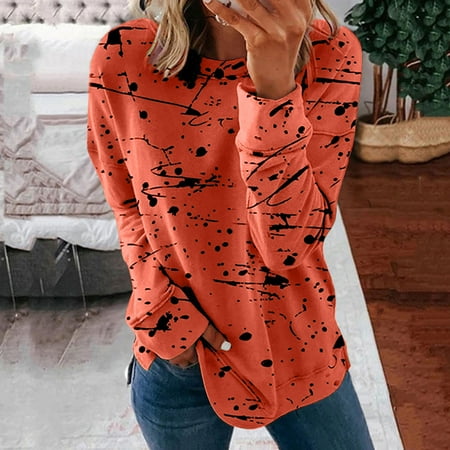 Ichuanyi Fall Tops for Women 2023 Fashion Women Print Long Sleeve Comfortable Breathable O-Neck Shirt Tops