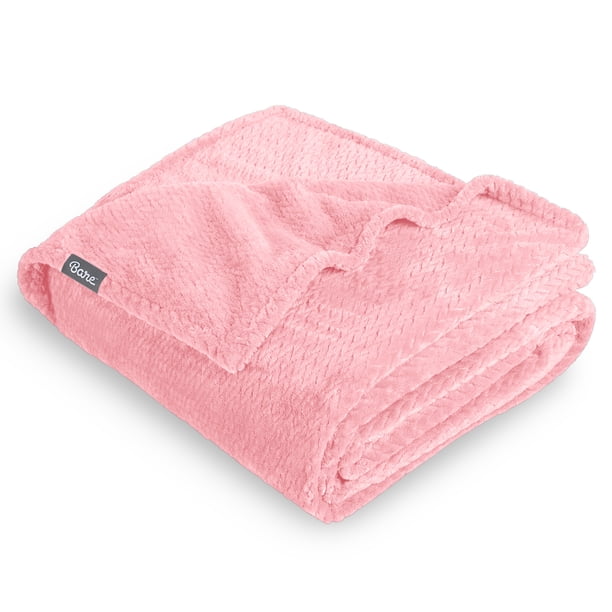 Manta de Felpa Bare Home Textura de Chevron Microfibra Difusa Suave y Afelpada Tamaño Twin/Twin XL Rosa Claro