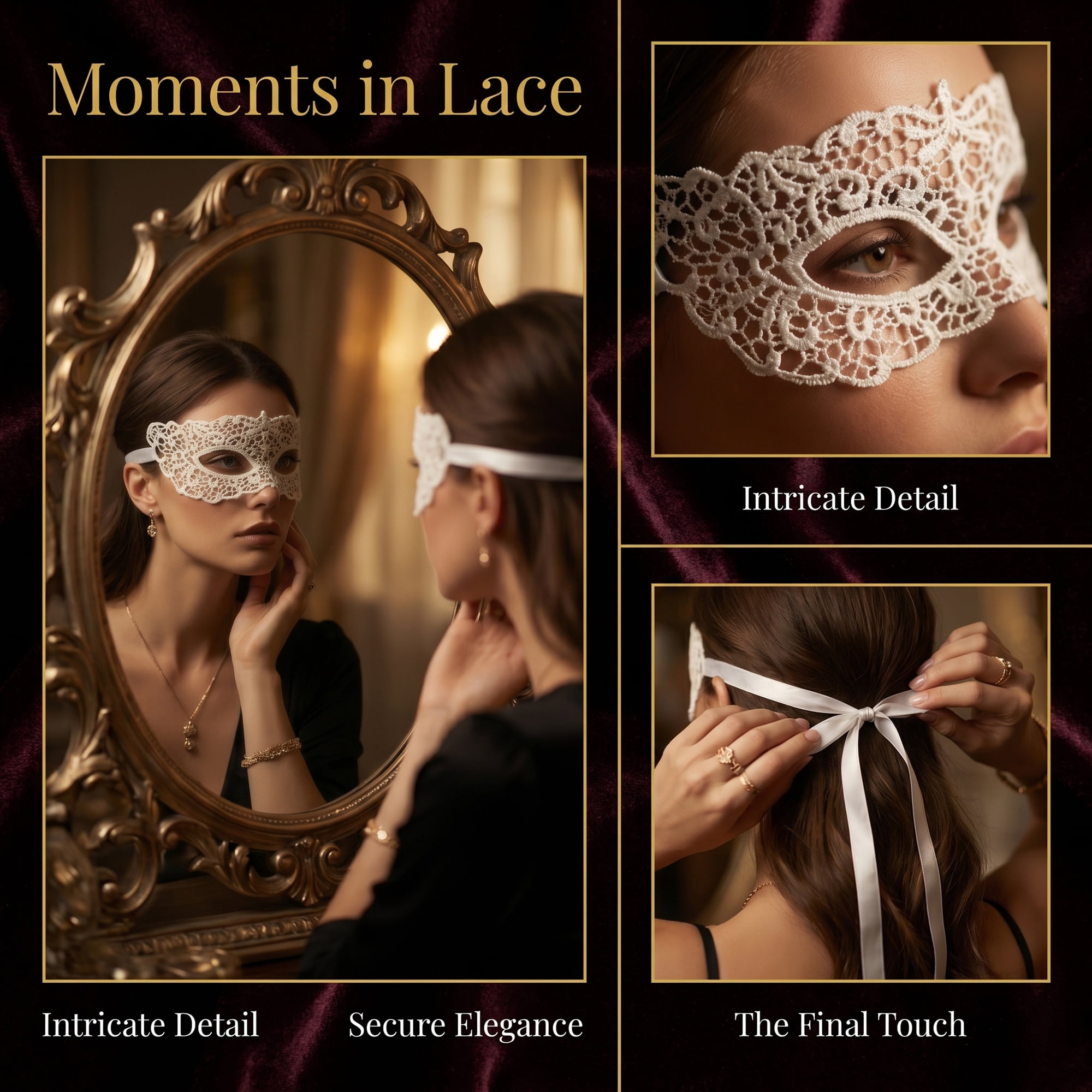Unique Bargains 6-Pack Venetian Lace Eye Masks Set for Halloween Costume Party White 8.7" x 5.1"