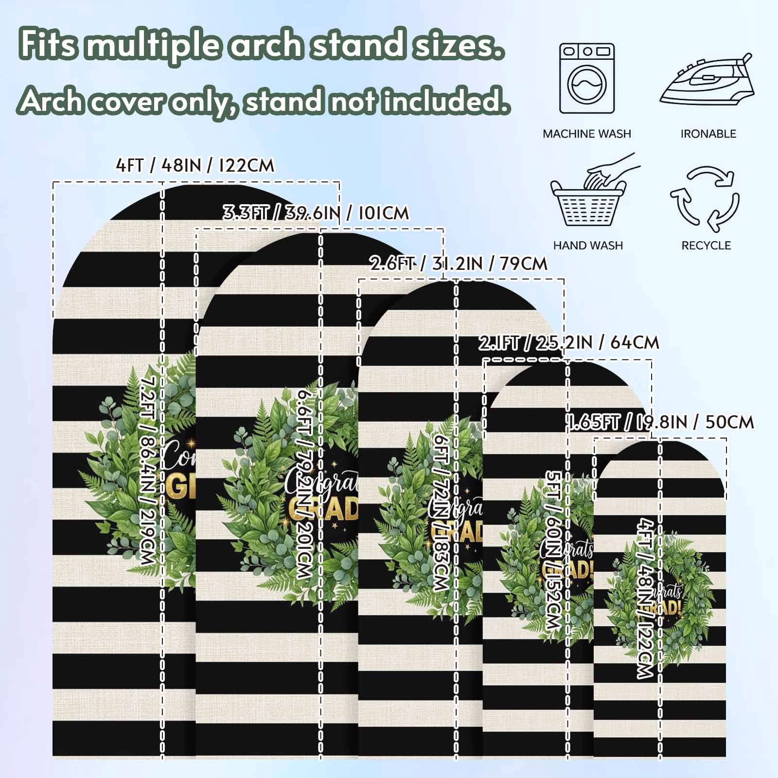 Graduate Season Arch Backdrop Cover 5 FT Congrats Grad Bachelor's Cap Leaf Wreath Black Stripes Stretchy Arch Stand Covers Spandex Arched Background Birthday Wedding Party Decoration (No Stand)