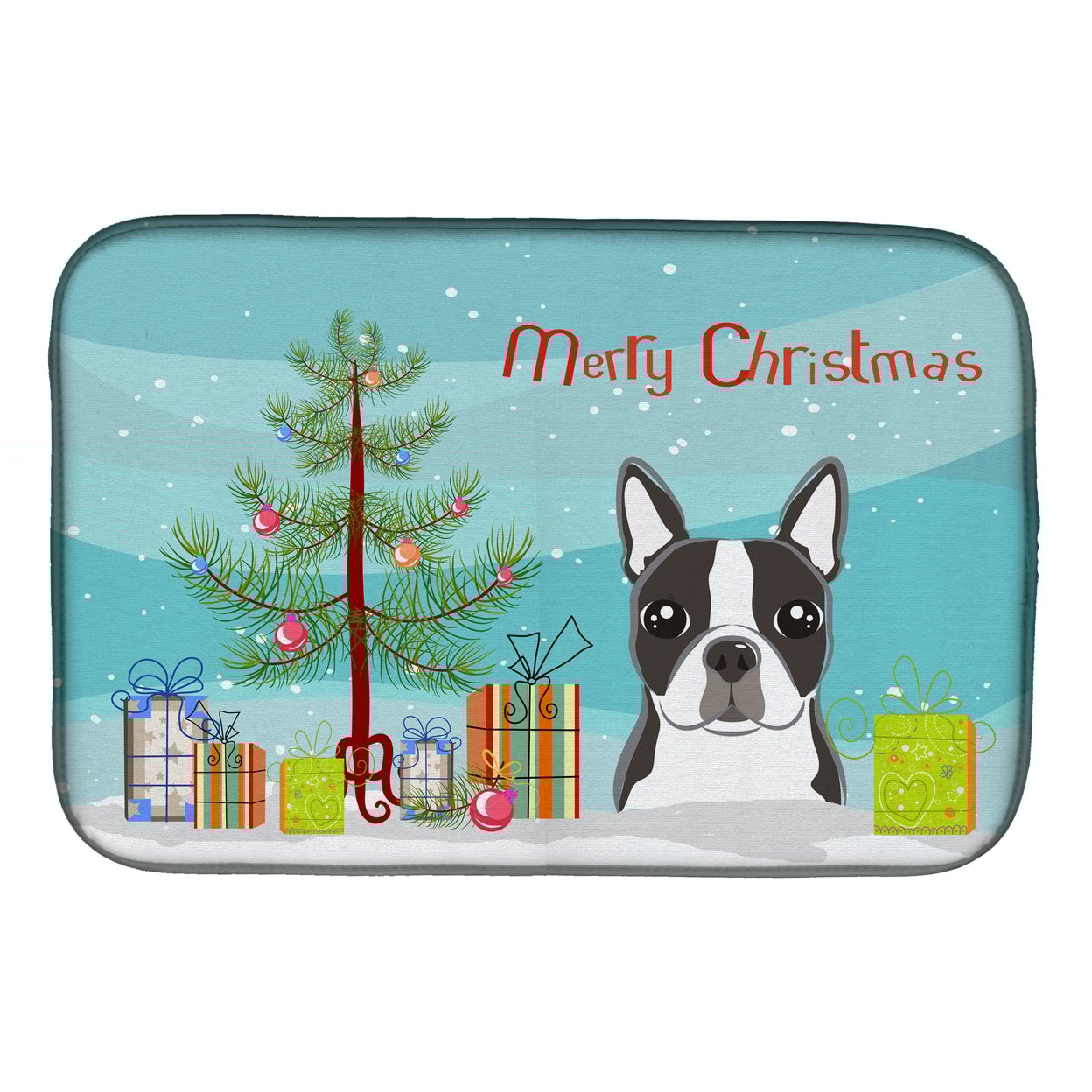 Caroline's Treasures Christmas Tree and Boston Terrier Dish Drying Mat
