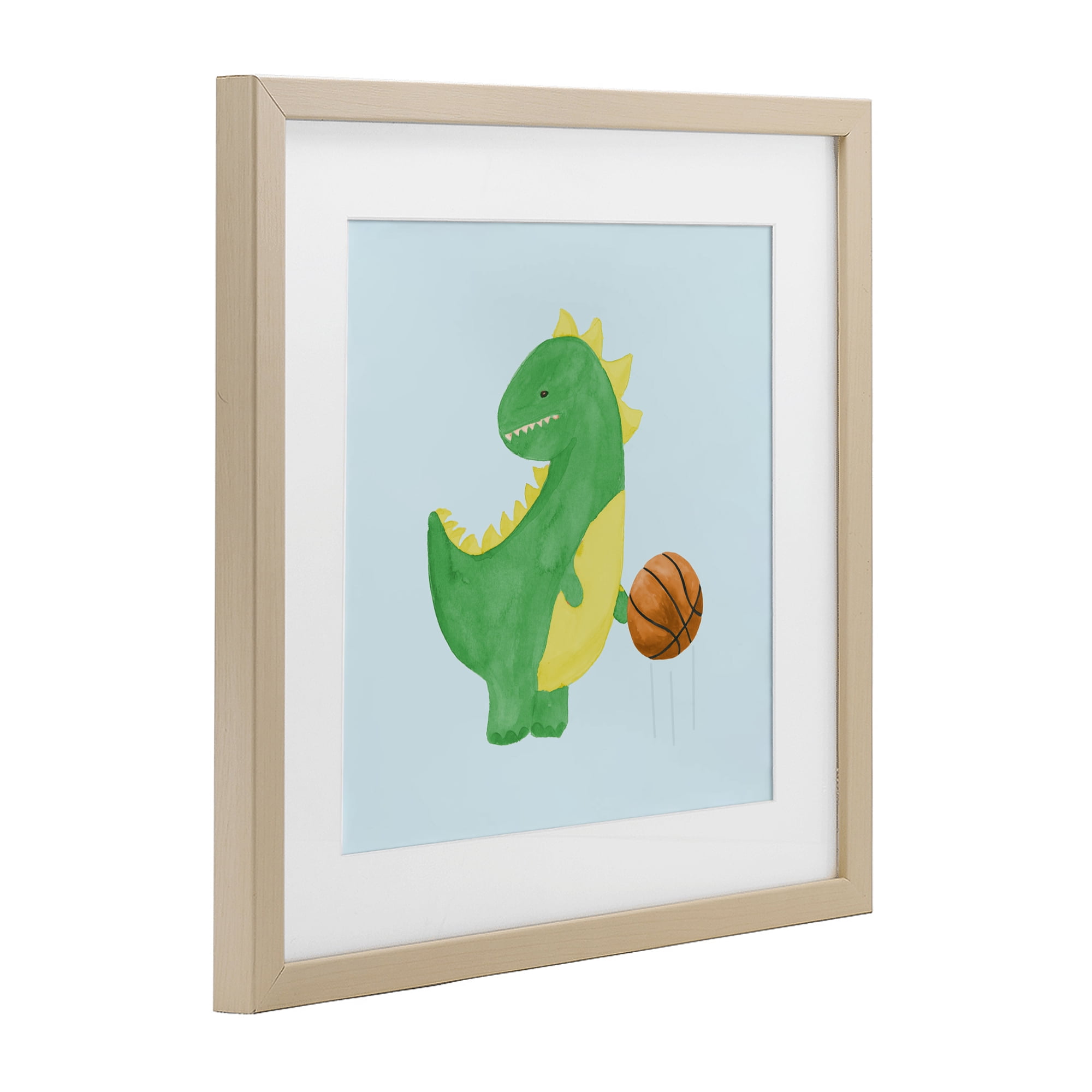 Stupell Industries Baby Dino & Basketball Birch Framed Print Under Glass, design by Lucille Price