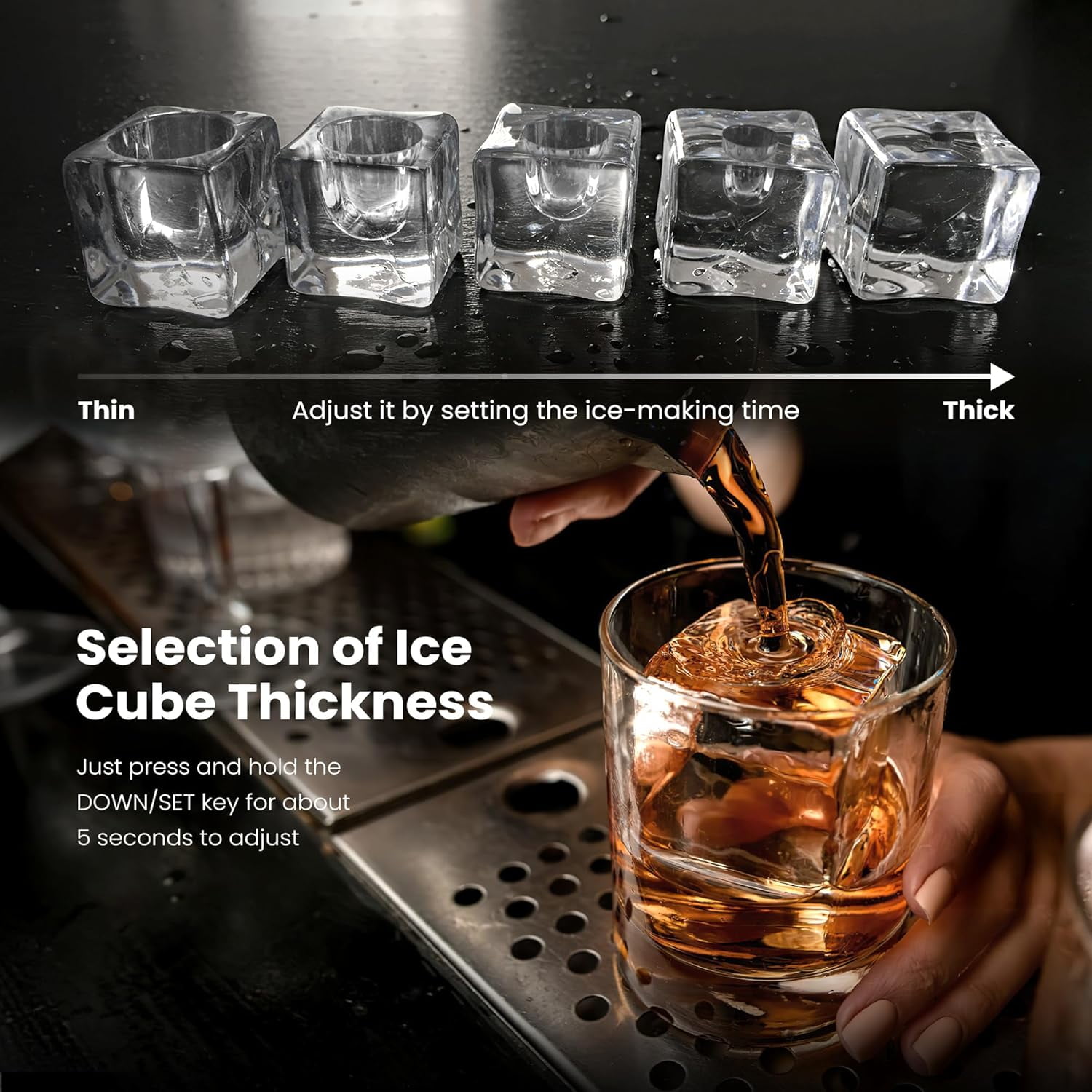 Auseo Clear Cubic Ice Maker,9 Crystal Clear 1.6" Ice Cubes per Hour,Quiet Countertop Ice Machine with Self-Cleaning for Cocktails, Whiskey,24h Timer,ETL Listed