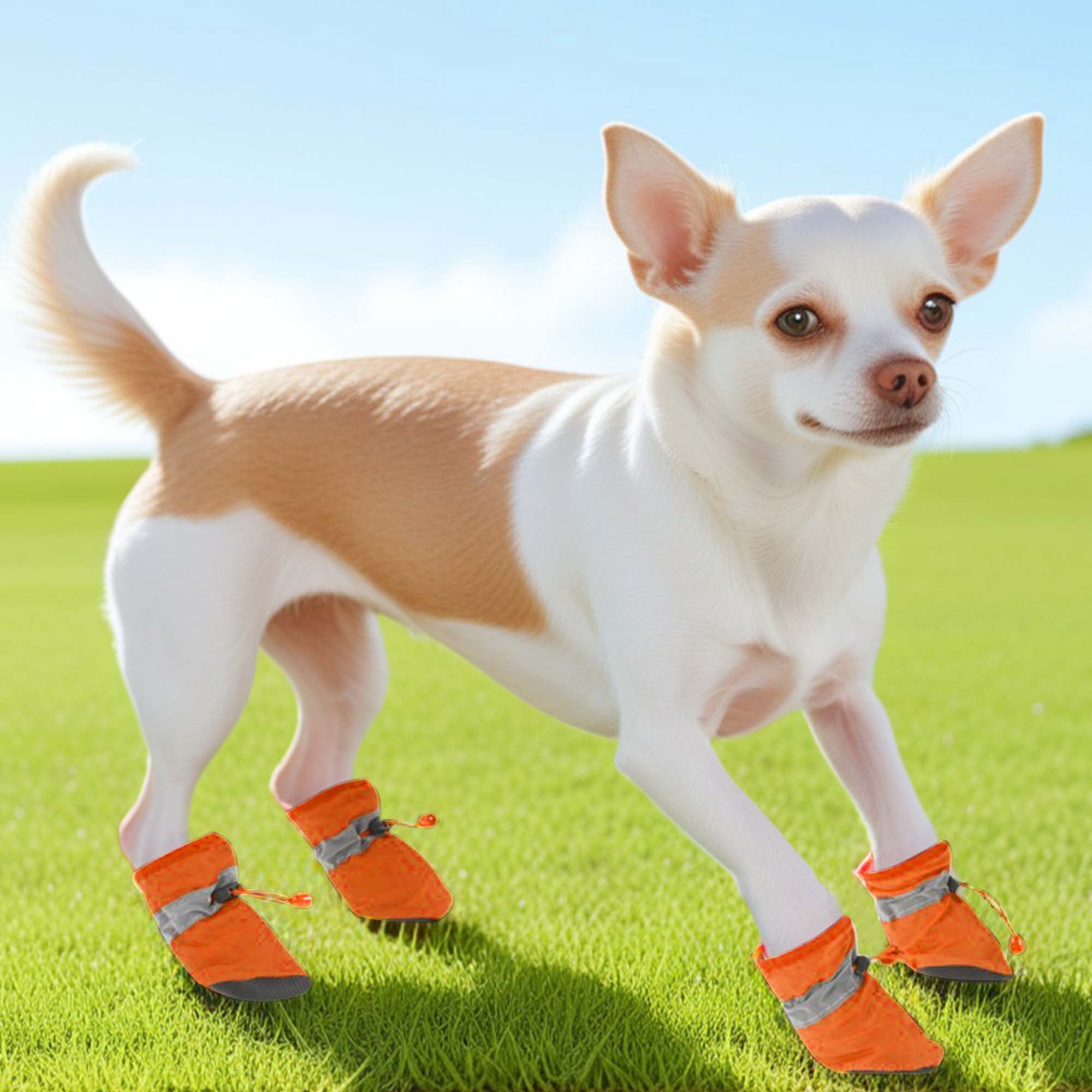 Unique Bargains Pack of 4 Waterproof Dog Shoes with Adjustable Straps Orange L