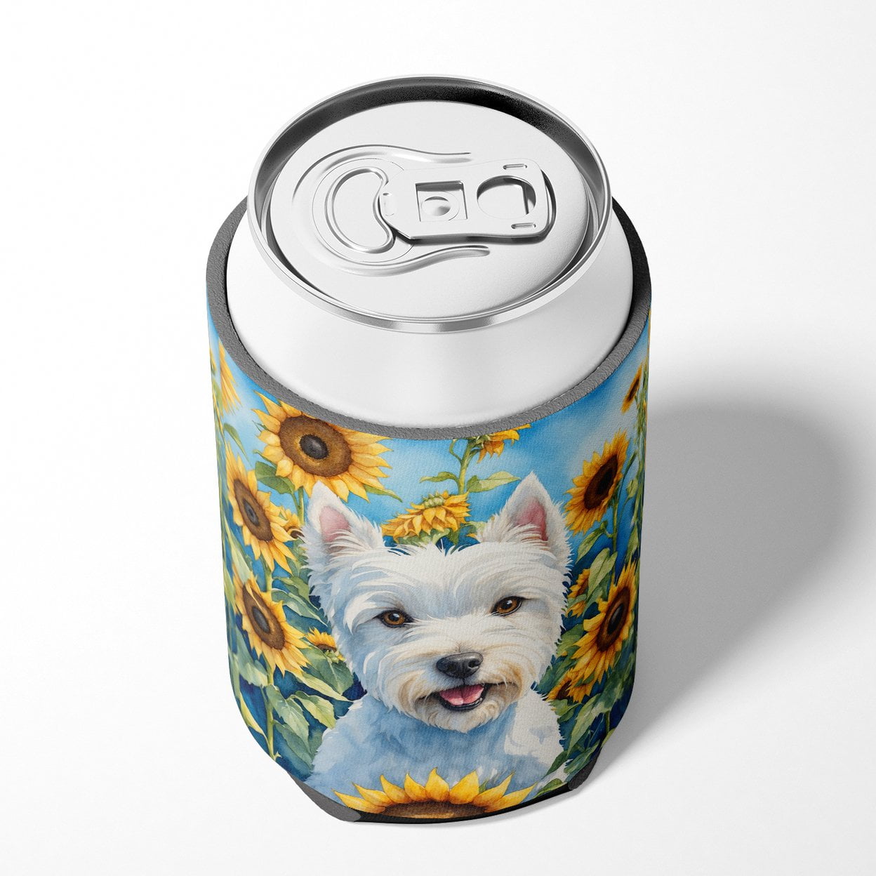 Westie in Sunflowers Can or Bottle Hugger 3 in x 5 in