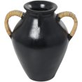 thumbnail image 6 of DecMode 19" Jug Inspired Black Ceramic Vase with Rattan Wrapped Handles, 6 of 7