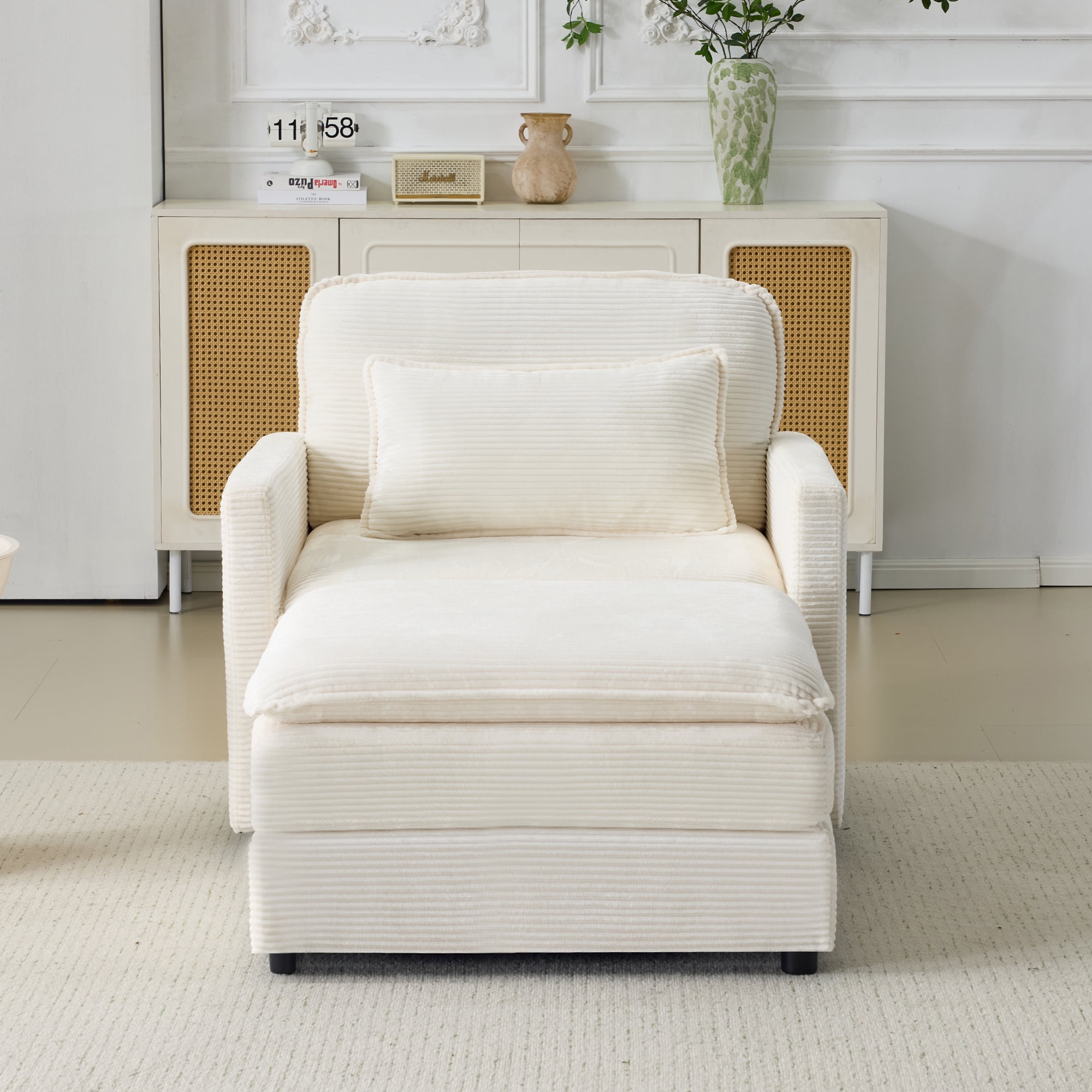 BSHTI 54 inch Corduroy Cloud Sofa, Modular Single Lounge Chair with Ottoman, Modern Living Room Sofa for Living Room, Bedroom, Home Studio (Beige)
