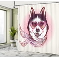 thumbnail image 5 of Ambesonne Animal Shower Curtain, Hipster Husky Dog Hearts, 69"Wx84"L, Pink Cream Black, 5 of 5