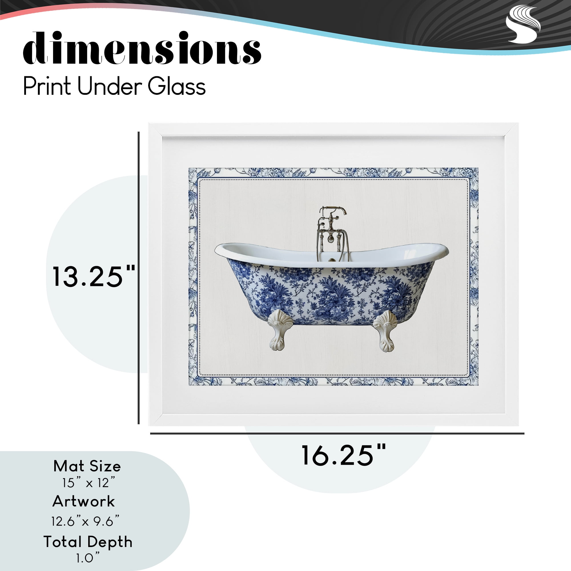 Vintage Chinoiserie Bathtub White Framed Print Under Glass, design by Lettered and Lined