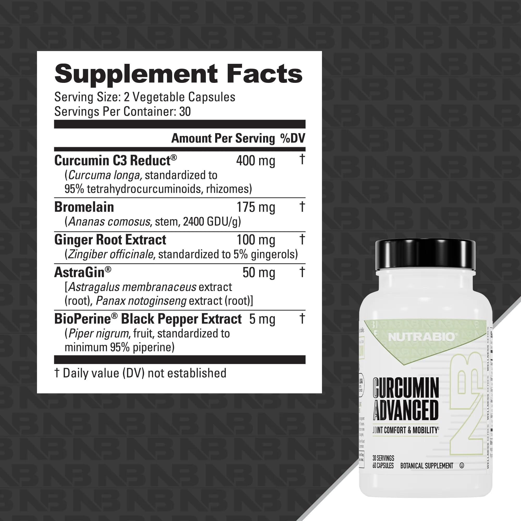 NutraBio Curcumin Advanced Digestion & Joint Support Complex with Bromelain and Ginger Root Extract, 60 Vegetable Capsules