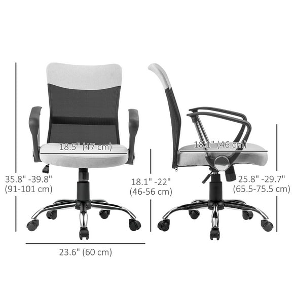 CoSoTower Chaise de Bureau Dossier Moyen, Chaise de Bureau en Maille Effet Lin avec Support Lombaire, Accoudoirs, Hauteur Réglable, Gris