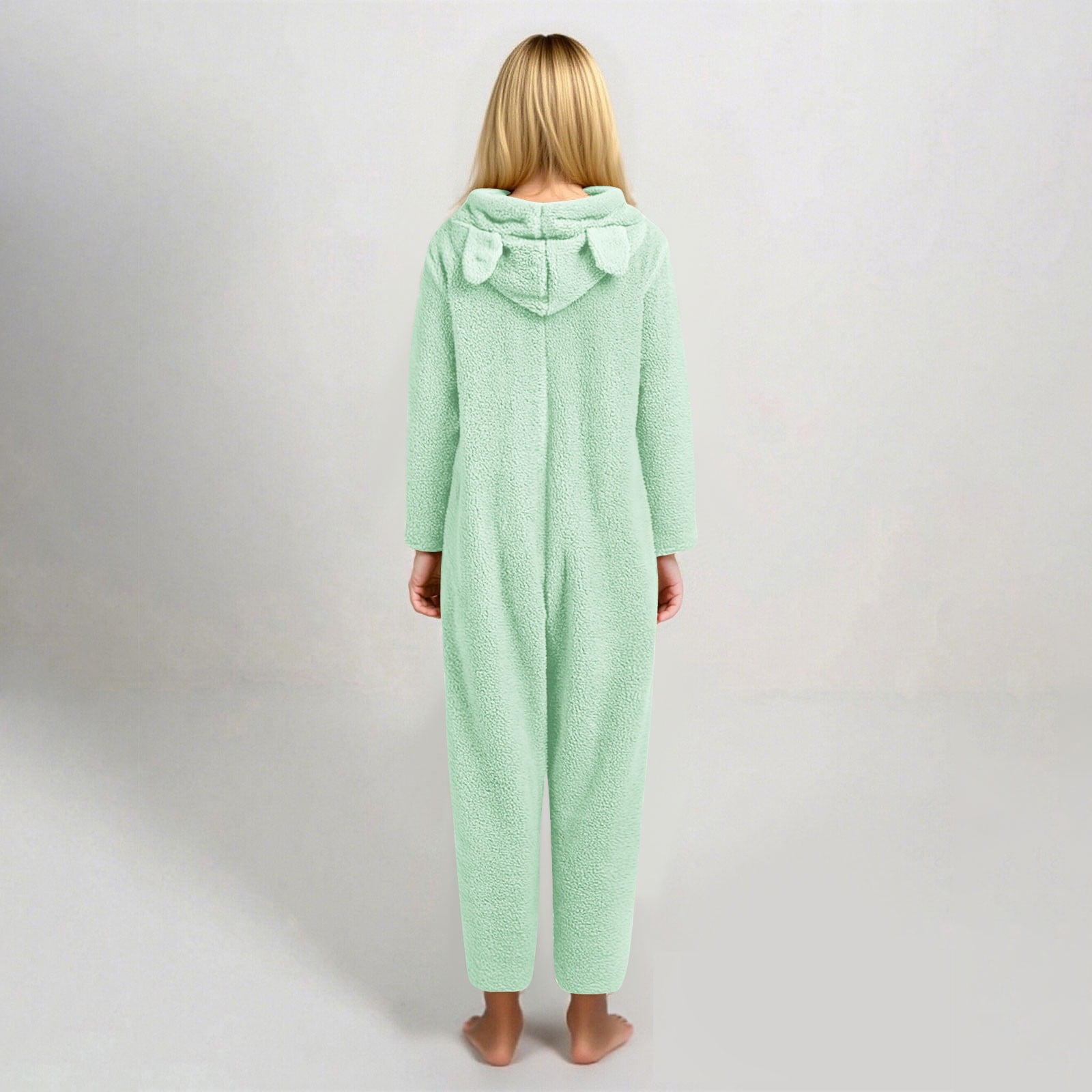 nerohusy Girls Fleece Zip Up Jumpsuits with Eye Mask Built In Kids Cat Ears Hooded Rompers Cozy Fuzzy Cute Animal Onesie Winter Warm Zipper Playsuit Green,11 Years