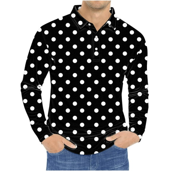 Annhoo Mens Plus Size Tops Polka Dots Printing Collared Button Down Blouse Business Long Sleeve Fall Casual Pullover