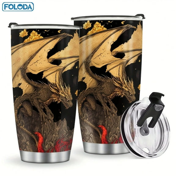 Foloda 1pc Dragon Tumbler20oz Stainless Steel Tumbler Cup with Lid, Insulated Cup for Runnin Perfect for Christmas, Birthday, Thanksgiving, Valentine's, Father's Day, Graduation Gifts