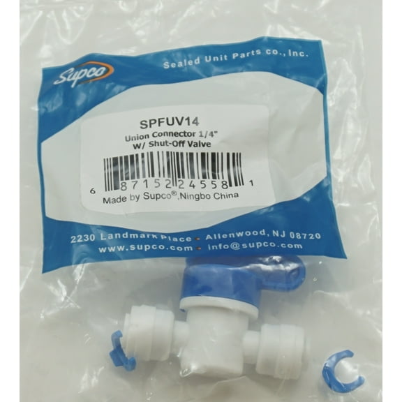 Supco 1/4" Union Connector with Shut Off valve for Hot or Cold, SPFUV14