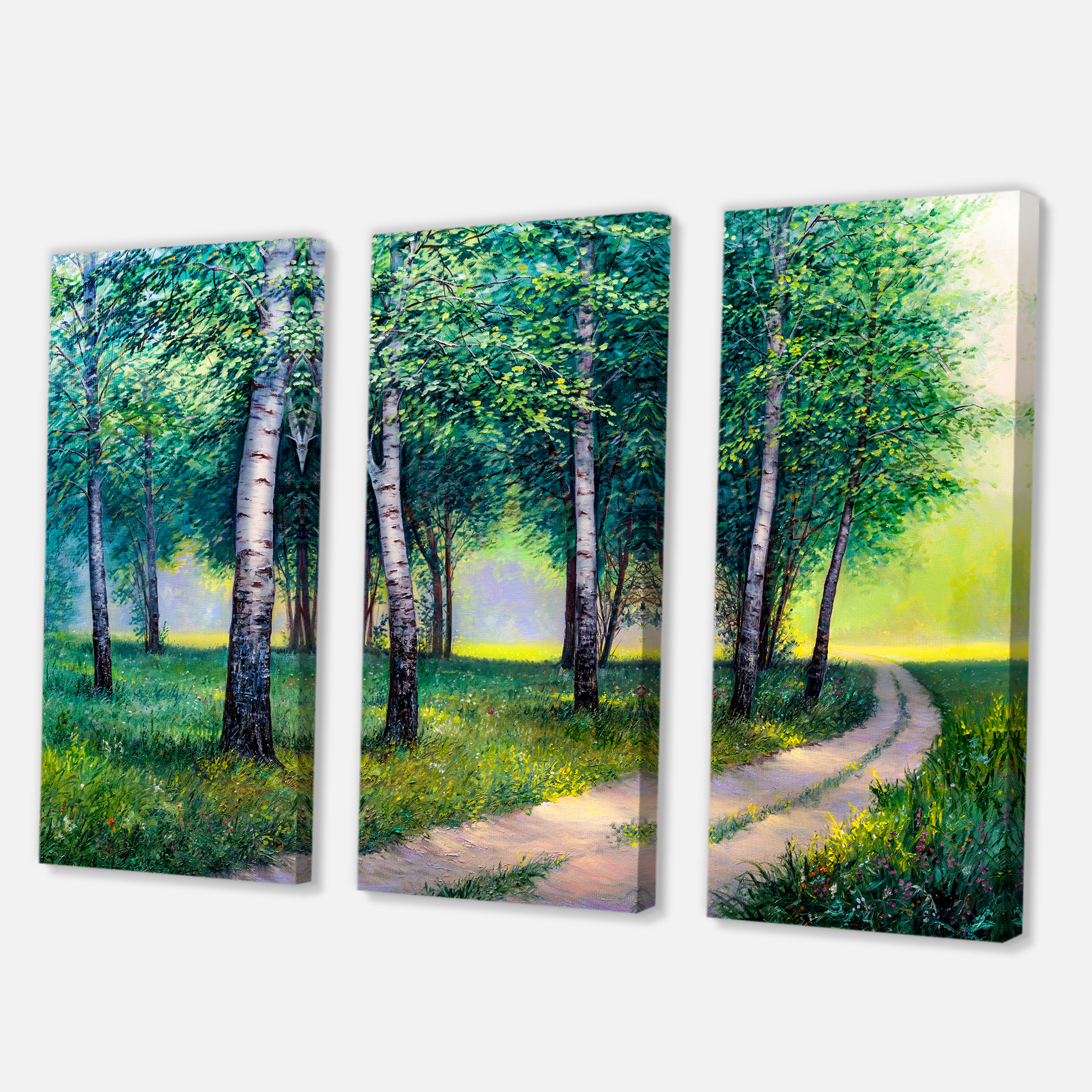Designart ' Summer Forest Path By The Birches ' Lake House Canvas Wall Art Print