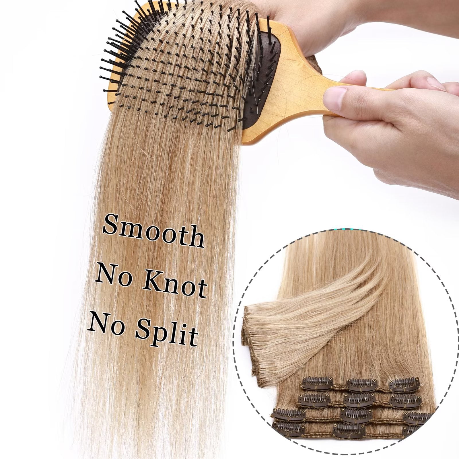 MY-LADY 8Pcs 18Clips Clip in Hair Extensions Human Hair for Women Double Weft Brazilian Remy Straight Human Hair Clip in Hairpiece 14inch #27 Dark Blonde