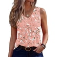 thumbnail image 2 of Women's Tank Tops V Neck Sleeveless Botanical Floral Print Loose Fit Casual Basic Summer Blouse Pink XL, 2 of 5