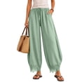thumbnail image 2 of Womens Cropped Lace Hem Pants, Casual Drawstring High Waisted Wide Leg Trousers with Pockets for Summer Beach Wear, 2 of 7