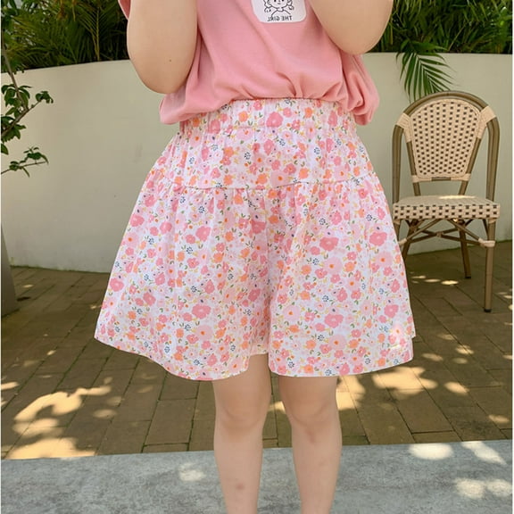 Dyfzdhu Toddler Kids Baby Girls Jogger Shorts Summer Cotton Casual Floral Polka Dot Shorts Active Pants