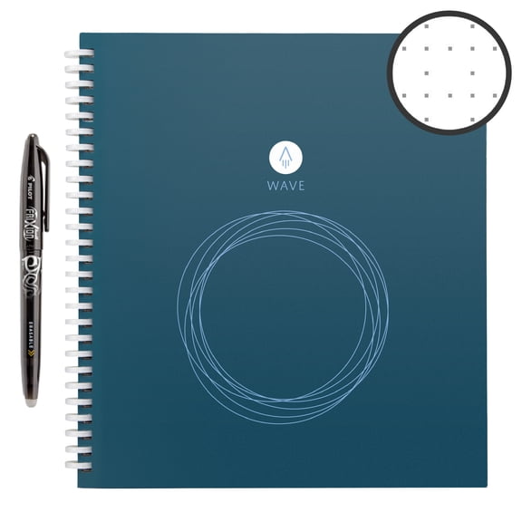 Rocketbook Wave Smart Spiral Notebook - Blue - Standard Size Eco-Friendly Notebook (8.5" x 9.5") - 80 Dot-Grid Pages - 1 Pen Included