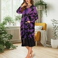 thumbnail image 2 of FKELYI Halloween Bat Purple Print Zip-up Robes for Women Sleepwear Dress Nightgowns with 2 Pockets Fall Winter House Coat Long Sleeve Zippered Loungewear Dress Indoor Outdoor, 2XL, 2 of 6