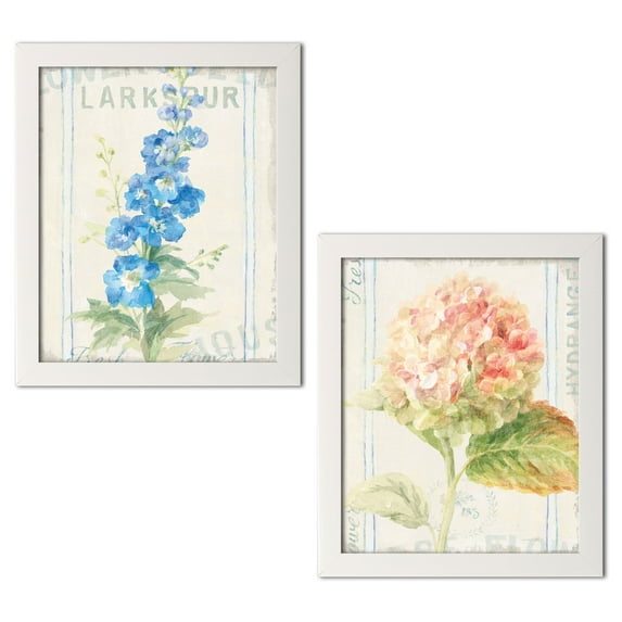 Gango Home Decor Cottage Floursack Florals VI & Floursack Florals VII by Danhui Nai (Ready to Hang); Two 11x14in White Framed Prints