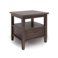 thumbnail image 1 of SIMPLIHOME Table d'Appoint Transitionnelle Rectangulaire en Bois Massif de 20 Pouces de Large, Brun Noyer Chaud, avec Rangement, 1 Tiroir, 1 Tablette, pour le Salon et la Chambre, 1 of 2