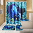 thumbnail image 1 of 3Pcs Bath Mat Non-Slip Rug Lid Toilet Cover for Home Decor Gift w/ Waterproof Deep Sea Ocean Dolphin Pattern Bathroom Shower Curtain Set, 1 of 8