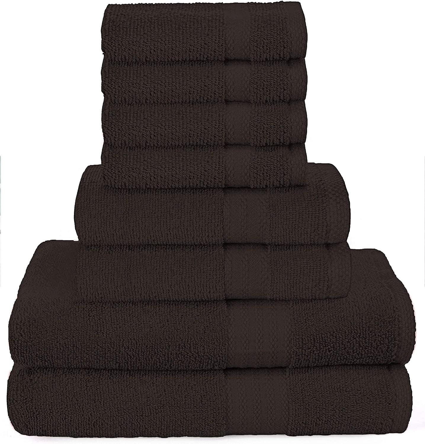 GLAMBURG Ultra Soft 8-Piece Towel Set - 100% Pure Ringspun Cotton, Contains 2 Oversized Bath Towels 27x54, 2 Hand Towels 16x28, 4 Wash Cloths 13x13 - Ideal for Everyday use - Chocolate Brown