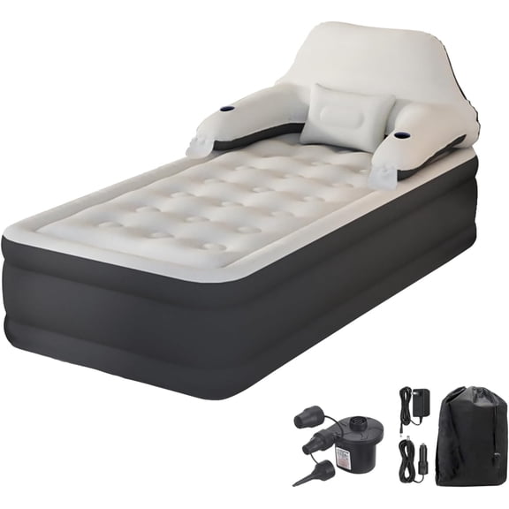 Twin Size Air Mattress with Headboard and Pump,Blow Up Mattress Inflatable Bed with Pillows