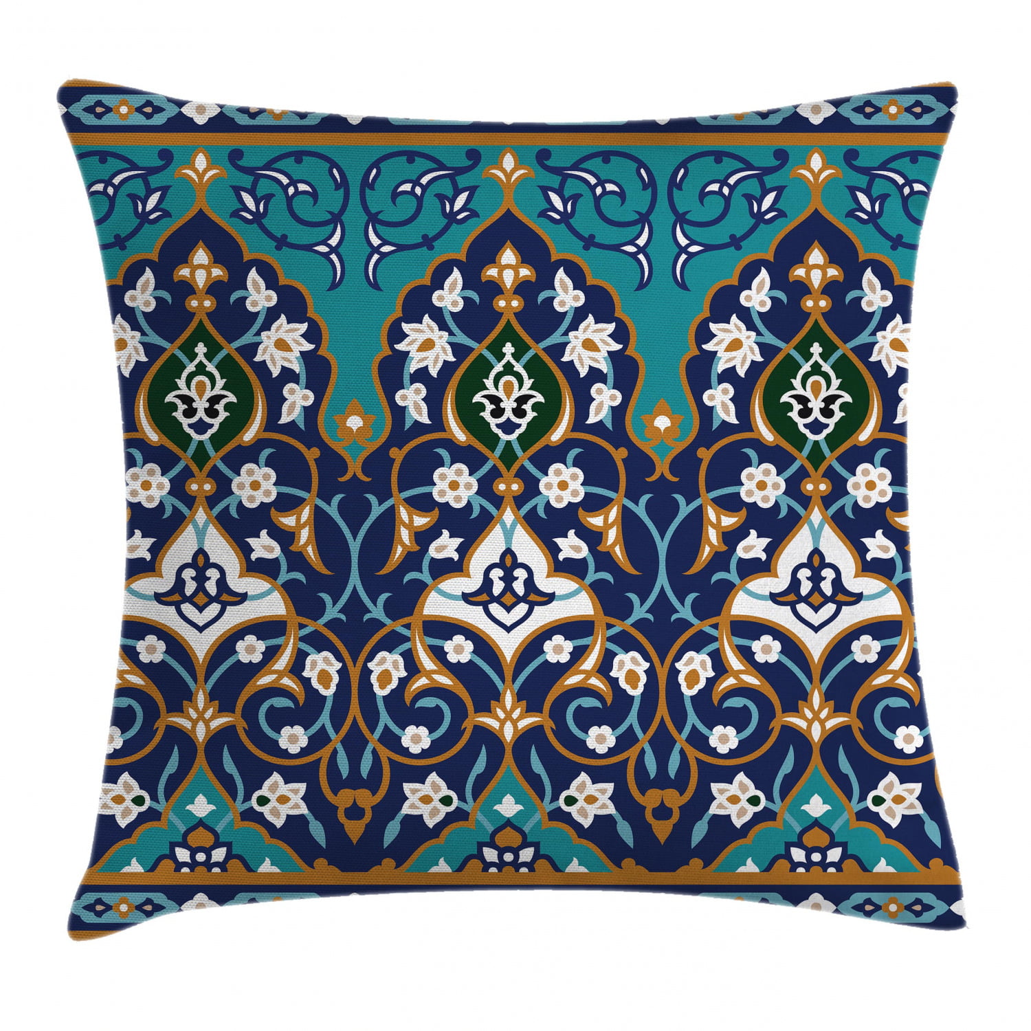 Ornamental Floral Pattern and Border Traditional Middle Eastern Artwork 18 X 18 Petrol Blue Ambesonne Orient Throw Pillow Cushion Cover Decorative Square Accent Pillow Case 