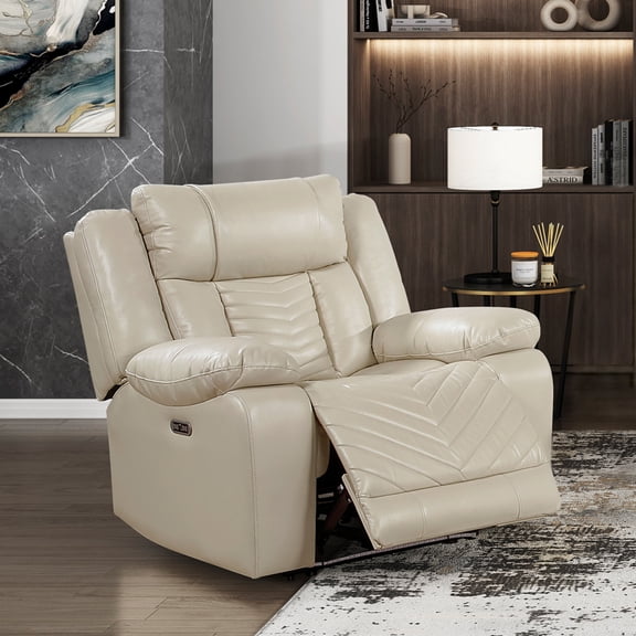 OakvillePark Orinthal Faux Leather Power Reclining Chair with LED and Charging Ports, Beige