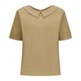 thumbnail image 4 of Ruyang Teen Girls Cotton Linen Short Sleeve Lapel Solid Baggy T Shirts Summer Lightweight Breathable Workout Tee Tops, 4 of 9