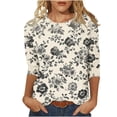 thumbnail image 3 of Craaazy 3/4 Sleeve Tops for Women Loose Fit Crew Neck Vintage Prints Casual T Shirts Plus Size S to 5XL Spring Summer Fall Daily Wear, 3 of 5