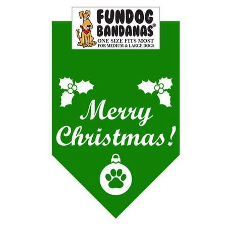 - Fun Dog Bandana - Merry Christmas - One Size Fits Most for Med to Lg Dogs, kelly green pet scarf
