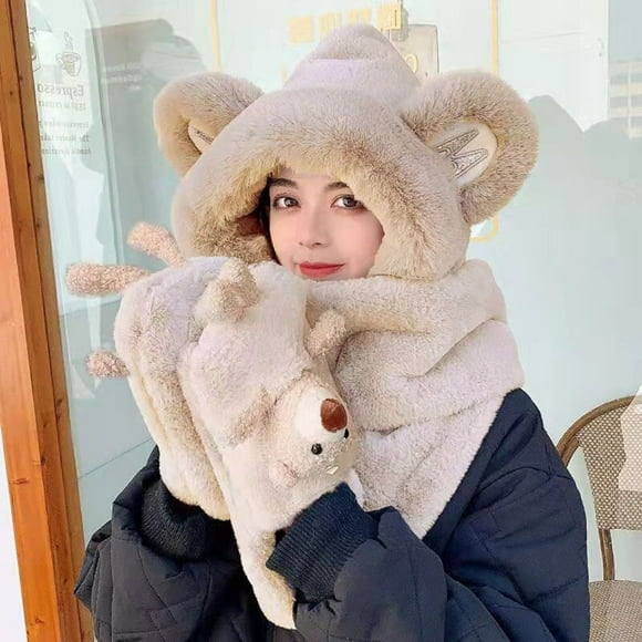 Up to 65% off Women's Scarves, Bear Hats, Gloves, Three Piece Set, Sweet Rabbit Ears, Thickened, Warm And Cold Proof, Plush, Multi Piece Set Fashionable Scarf on Clearance