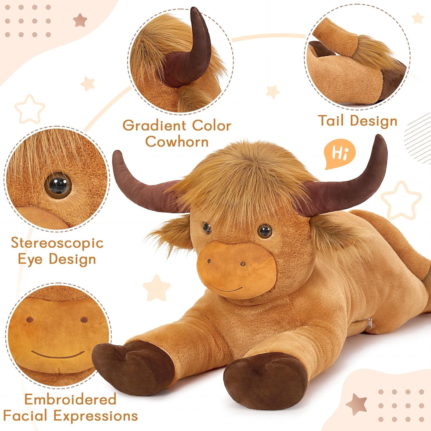 MaoGoLan 41 inch Large Highland Cow Stuffed Animal Giant Hyland Cow Plush Scottish Cattle Stuffed Toy