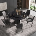 thumbnail image 4 of Magic Home 53.15” Black Sintered Stone Round Dining Table with 23.62” Black Slate Round Turntable for 6 People with Black Stainless Steel Base, 4 of 6