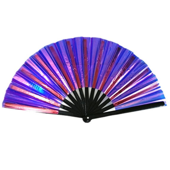 opvise Folding Fan 13 Ribs Burr Free Brilliant Color Transparent 13 Inch Large Shining Rave Hand Fan
